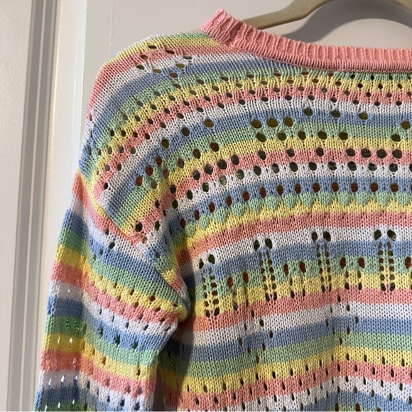 Elliott Lauren Multicolor Open Knit Crewneck Sweater Women’s Size XS Pastel EUC - Picture 11 of 15